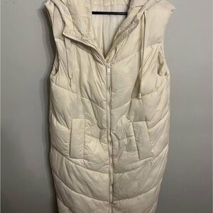 Cream Hooded Sleeveless Puffer Vest